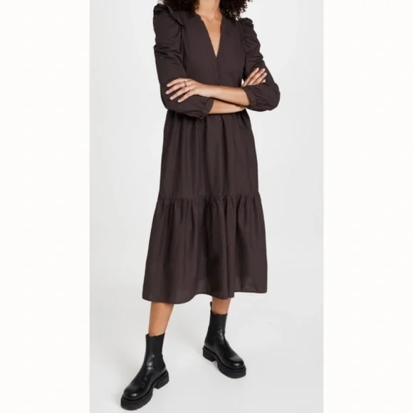 Nation LTD Dalia Victorian Midi Dress in Swashbuckle Brown - Picture 4 of 8